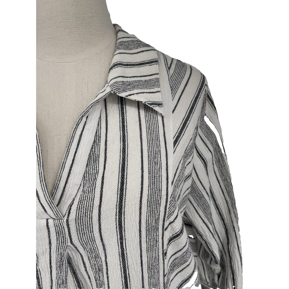 Soft Surroundings White/Black Striped Collared V-Neck Tunic Top Shirt Boho‎ L - Picture 5 of 9